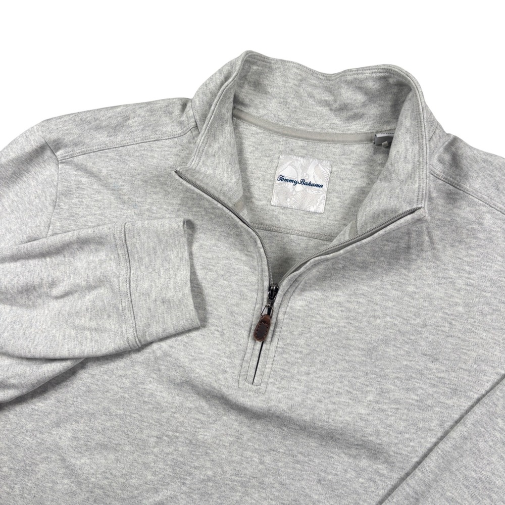 Tommy Bahama Quarter Zip Pullover Men XL Grey Pima Cotton Mock Neck Sweater